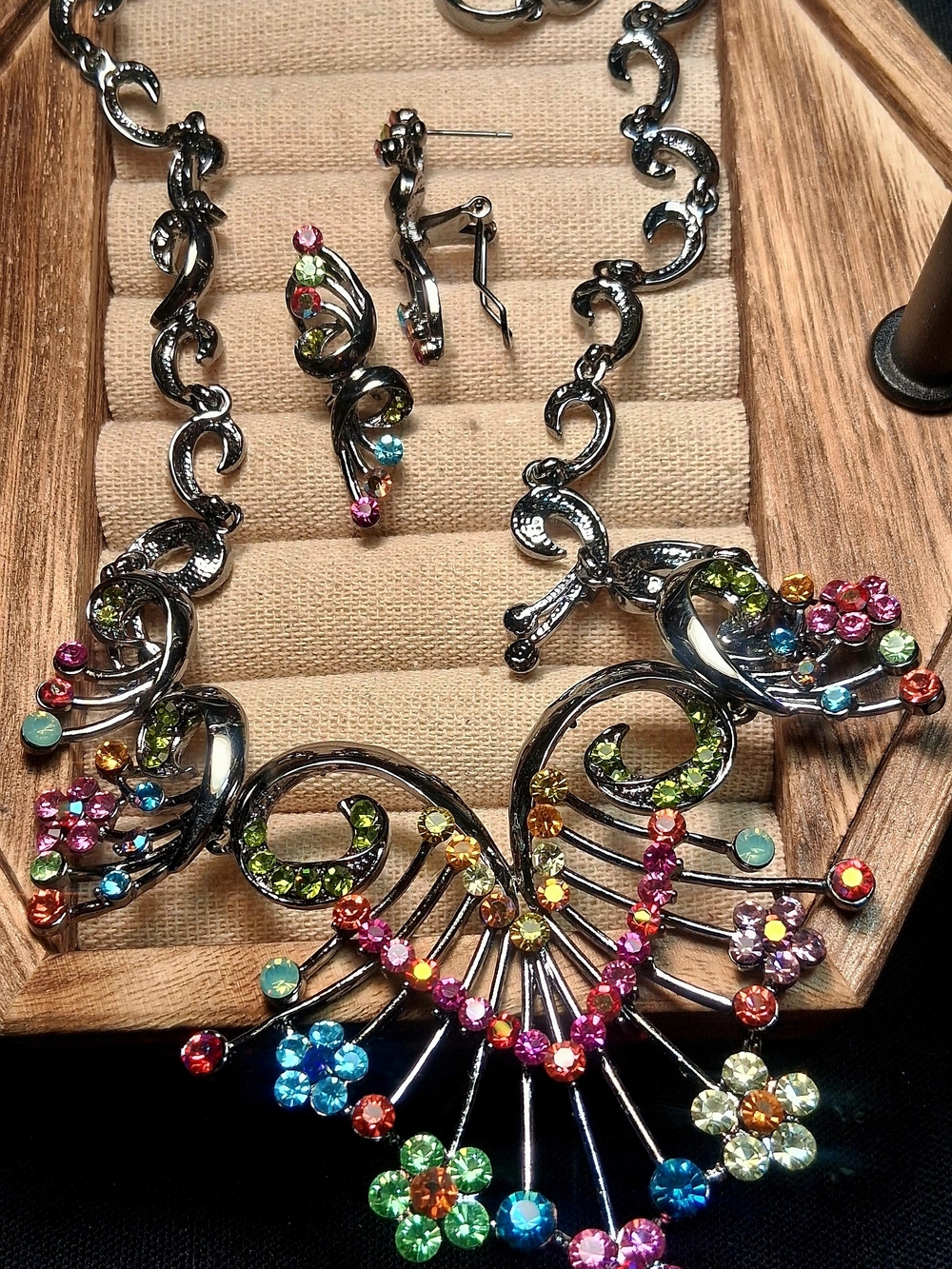 Multicolor Crystal Statement Necklace and Earring Set